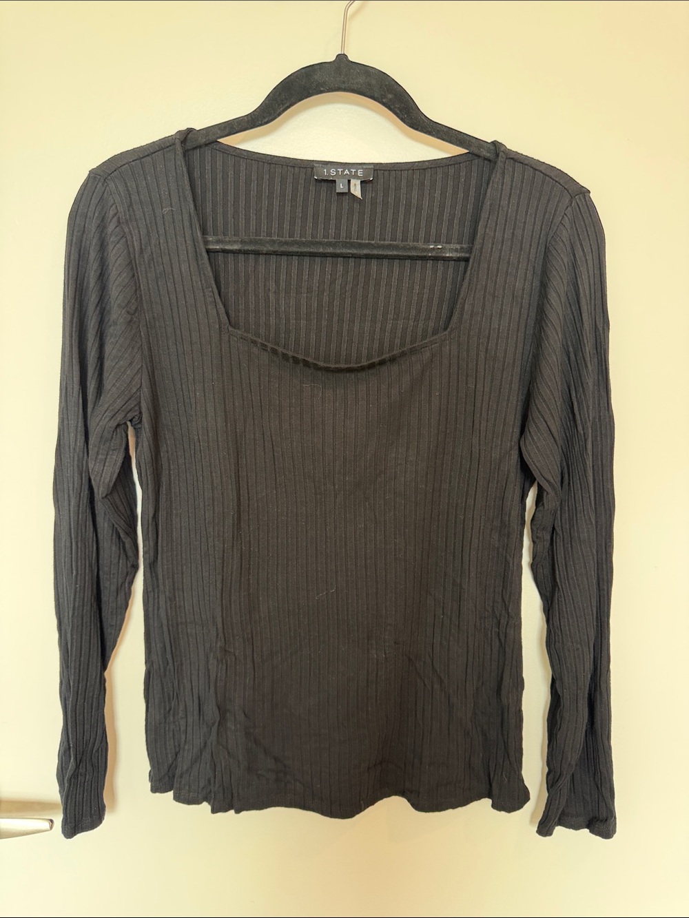 1. State Black Ribbed Scoop Neck Long-Sleeve Top - Size L